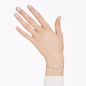 กำไล Crystal Pearl, เหลี่ยมเจียระไน Round, ขาว, เคลือบโรเดียม