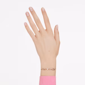 สร้อยข้อมือ มุกคริสตัล, เจียระไนทรงกลม, ขาว, เคลือบโทนสีโรสโกลด์