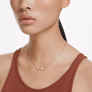สร้อยคอ Crystal Pearl, เหลี่ยมเจียระไน Round, ขาว, เคลือบโทนสีโรสโกลด์