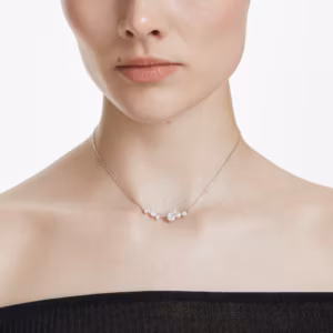 สร้อยคอ Crystal Pearl, เหลี่ยมเจียระไน Round, ขาว, เคลือบโรเดียม