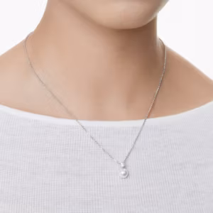 จี้สร้อยคอ มุกคริสตัล, เจียระไนทรงกลม, ขาว, เคลือบโรเดียม