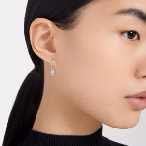 ต่างหูทรงหยดน้ำ เจียระไนทรงลูกแพร์, เจียระไนทรงกลม, ขาว, เคลือบโรเดียม
