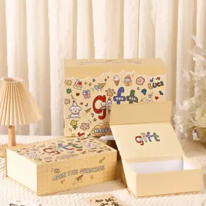 กล่องของขวัญ + ถุง กล่องสำเร็จรูป ทรงสี่เหลี่ยมผืนผ้า กล่อง Gift ลายการ์ตูนน่ารัก