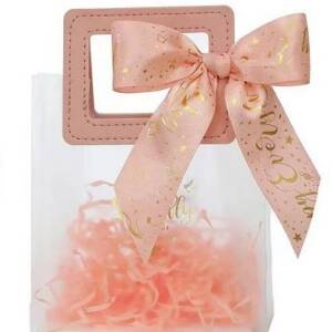 ถุงของขวัญใส PVC พร้อมหูจับหนังสีชมพู